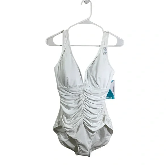 Coco Reef White Contours Wimen’s One Piece Swimsuit Solitaire V-Neck 14/38C - Picture 1 of 9